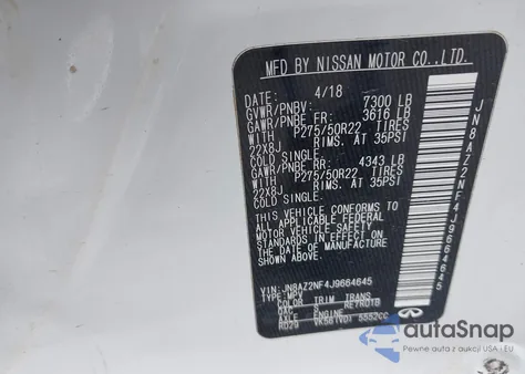 2018 Infiniti Qx80 z USA, uszkodzony, nr VIN JN8AZ2NF4J9664645